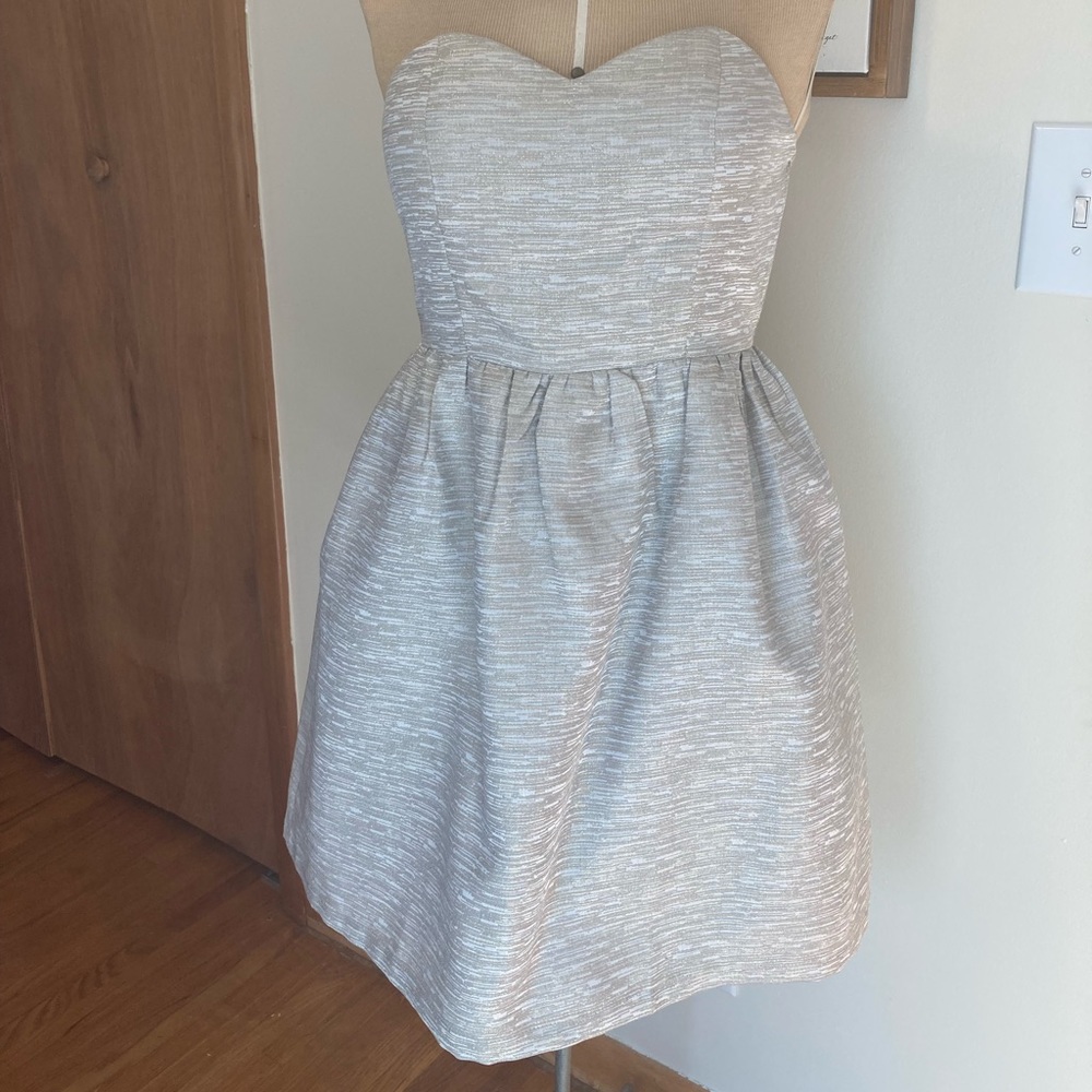 Silver party dress with metallic gold and silver.